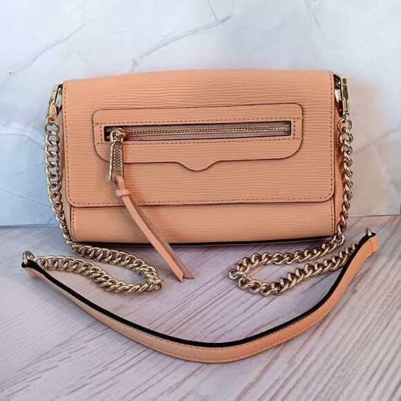 NWT REBECCA MINKOFF "AVERY" Leather Crossbody Bag Beautiful Apricot Color - Picture 1 of 10